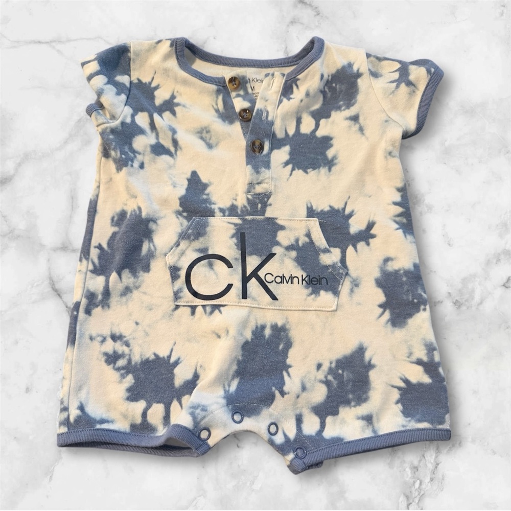 Calvin Klein Tie Dye Romper 3–6 Months Blue White‎ CK Logo